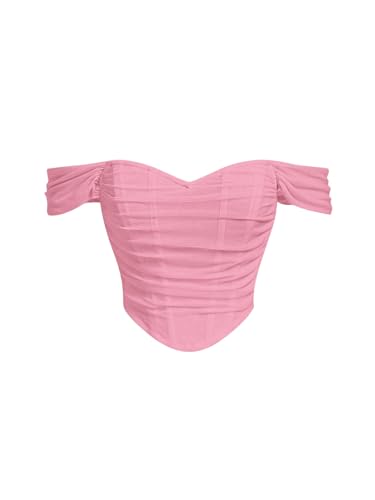 Image of Floerns Women's Off Shoulder Short Sleeve Asymmetrical Hem Ruched Corset Crop Top