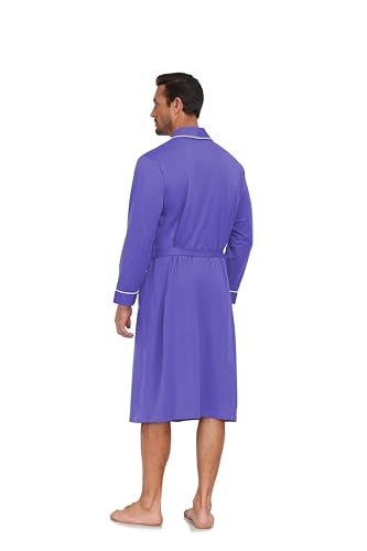 COLORFULLEAF Mens 100% Cotton Robes Lightweight Summer Long Bathrobe Sleepwear Soft Knit Spa Robe with Pockets4