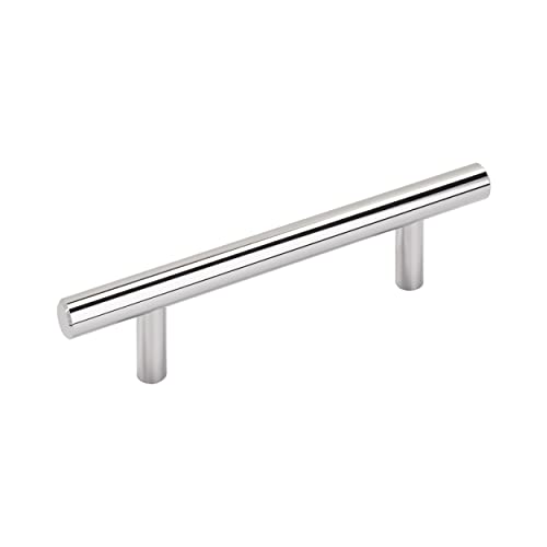 Image of Amerock | Cabinet Pull | Polished Chrome | 3-3 /4 inch (96 mm) Center to Center | Bar Pulls | 1 Pack | Drawer Pull | Drawer Handle | Cabinet Hardware | 3-3 /4 inch (96mm) Center-to-Center Mounting Distance and 6-1 /8 inches Overall Length, Durable Carbon Steel Cabinet Hardware