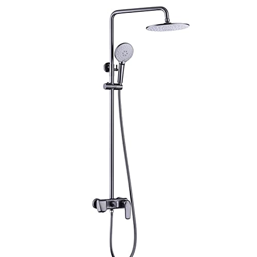 Système de douche en laiton avec pommeau ABS effet pluie et robinet mitigeur gris fusil