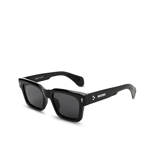 Image of MOONX Hydra S1 UV Protected Rectangular Sunglasses for Men & Women | Black PC Frame | Black Lens | Stylish Unisex Eyewear for Driving, Travel & Casual Outings