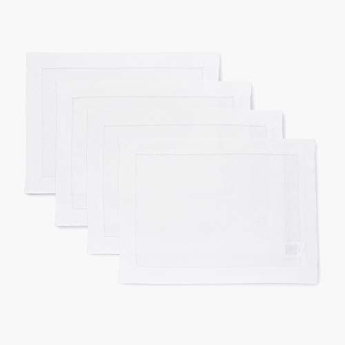 Solino Home sets de table lin 100%, 14 x 19 po, blanc ourlet, 4 unités