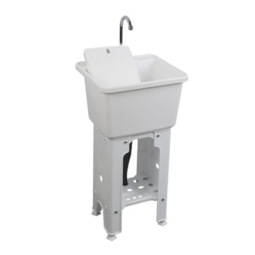 Lavandino da pavimento in plastica con lavabo, lavandino con rubinetto e kit di scarico, per lavanderia, garage, giardino