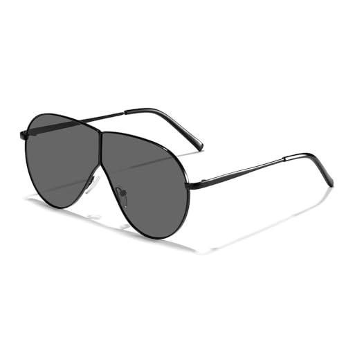Lunettes de soleil UV400 en métal noir pour homme et femme, grand cadre style océan avec taille unique