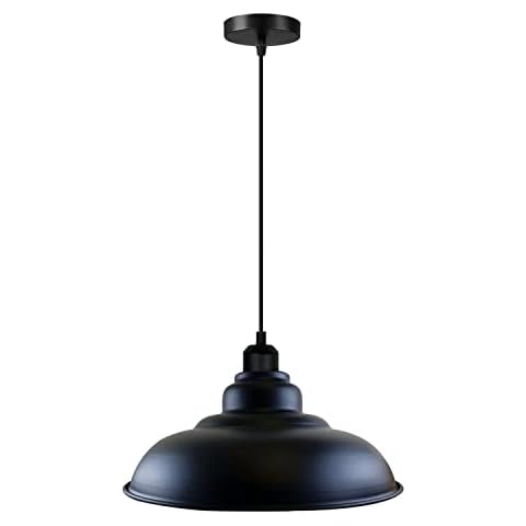 Retro Industrial Multi Colour Ceiling pendant Light Set, Metal Ceiling Mount Chandelier, large 32cm Light Shade, Adjustable E27 Lamp Fitting, Hanging Ceiling Lighting for Kitchen, Corridor (Black) Cover
