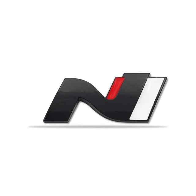 Emblema Adhesivo N Line, Emblema N Line, Insignia N Line, Insignia Adhesiva N Line, Apto para Maletero y lateral, Compatible con Hyundai, Aleación de Zinc, 75 mm x 35 mm (Negro-Plata)