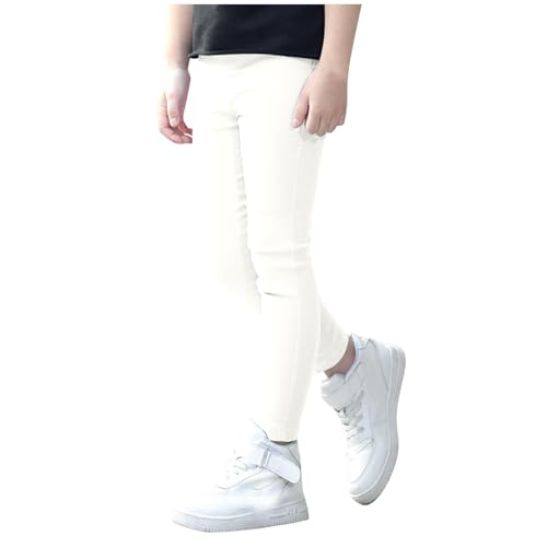 Generisch Pantalones unisex para niños, elásticos, con cintura elástica, Blanco, 5-6 años