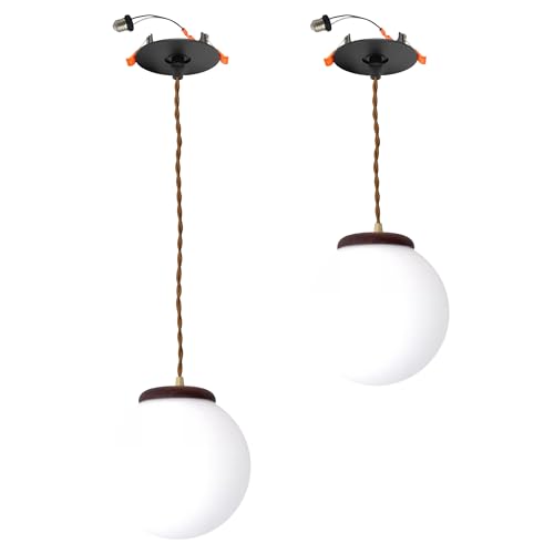 SKIVTGLAMP Adjustable Height Dimmable Can Lights Retrofit Recessed Light Instant ON Compatible E26 Adapter T24 Connector for 4~5in Holes Frosted White Globe Circular Shade Natural Walnut Wood Socket