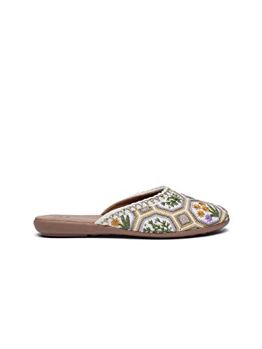 Image of OPIVE's Mehandi Women's Mojari Jutti Ethnic Punjabi Juttis Traditional Flat Embroidered Canvas Fancy Bellies Comfortable Sole for Womens & Girls