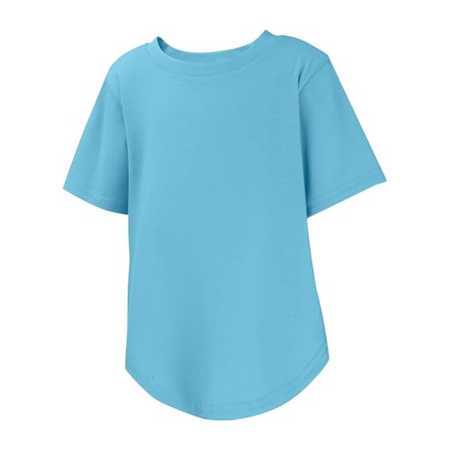 Girls Curve Hem Short Sleeve Shirts Side Slit Crewneck Soft Casual Tops Lightweight Solid Tuni𝗰 Blouse for Kids2