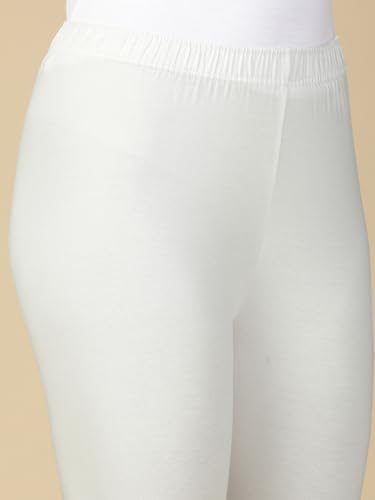 Image of PYNK Solid Premium Cotton Lycra Ankle Length Leggings for Women| Regular Fit Elastic Waist Ankle Length /Cropped Length Leggings for Women |Leggings Women Ankle Length | Free Size