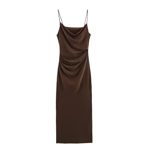 Women's Slimming Hanging Neck Dress - Thin Strap Midi Skirt