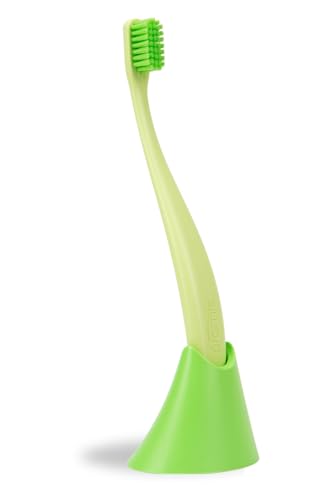 promis Brush & Holder: Spazzolino Sostenibile & Portaspazzolino in Bioplastica, 6750 Setole Morbide, Made in Germany, Design Italiano (green)