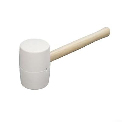 EasyByMall Mazo de goma con mango ergonómico de madera, martillo blanco de cabeza suave para suelos de baldosas y renovación de bricolaje, 34 cm