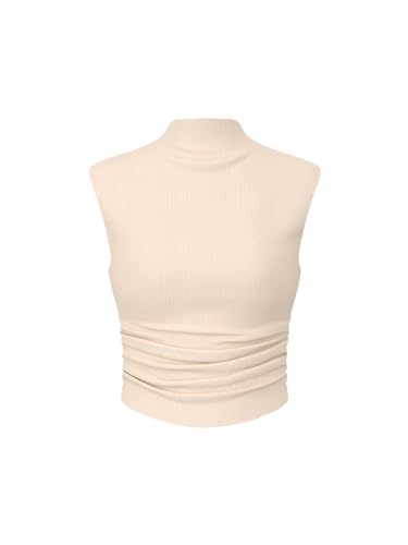 CIDER Women Solid High Neck Sleeveless Ruched Basic Cropped Tank Top Going Out Tops Trendy 2025 Summer Outfits