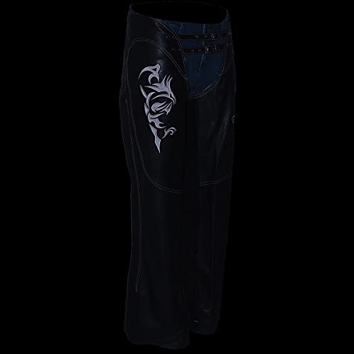 Image of Milwaukee Leather Chaps for Women Black Low-Rise Waist- Double Buckle Reflective Embroidery Motorcycle Chap- ML1187