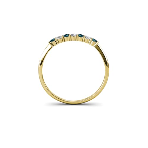 London Blue Topaz & Diamond 1/5 ctw 7 Stone Women Wedding Band Stackable 14K Gold4