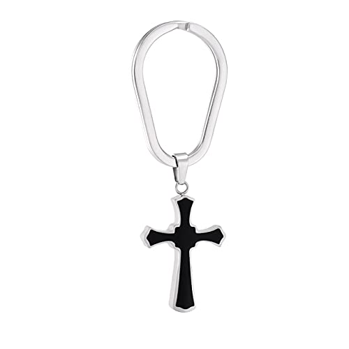 Bijoux porte-clés de crémation en acier inoxydable blanc et croix noire