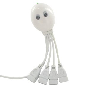 USB Hub 2.0 4-port For Mac and PC High Speed. 4-Legged Octopus (TM). Very Cute Octopus Design. (White)