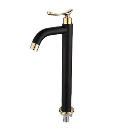 MoSundi Grifo de lavabo de baño de acero inoxidable 304, color negro y dorado, grifo de lavabo de agua fría con un solo mango, corto