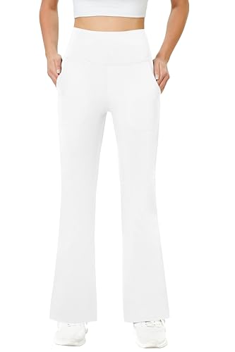 Friptspyg Damen Hose mit Taschen Casual Arbeit Hose High Waist Yogahose Stretch Jogginghose Bootcut Sporthose Freizeit Yoga Pants, Weiß M Friptspyg Damen Hose mit Taschen Casual Arbeit Hose High Waist Yogahose Stretch Jogginghose Bootcut Sporthose Freizeit Yoga Pants, Weiß M