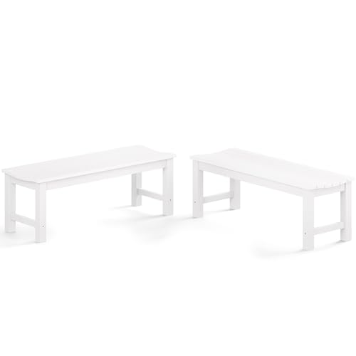 Image of Outdoor Bench Set of 2, 2-Person Patio Backless Benches, HIPS Weatherproof Garden Bench that Never Rot and Fade, Suit for Backyard, Church, Patio, Deck and Entryway (White)