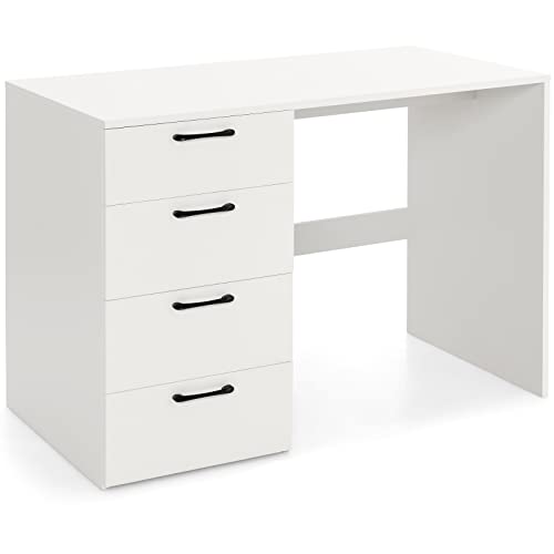 Giantex Escritorio De Ordenador Con 4 Cajones, Mesa De Escritorio De Madera, Escritorio De Escritura Para Oficina Con Armario De Almacenamiento, Blanco, 110 X 60 X 76 Cm Giantex Escritorio De Ordenador Con 4 Cajones, Mesa De Escritorio De Madera, Escritorio De Escritura Para Oficina Con Armario De Almacenamiento, Blanco, 110 X 60 X 76 Cm