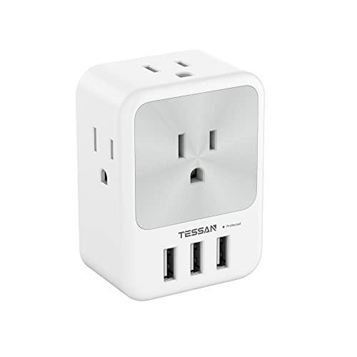 Multi Plug Outlet Splitter with USB, TESSAN 4 Electrical Outlet Extender Surge Protector with 3 USB Wall Charger, Multiple Plug Expander for Home Office Dorm Room Essentials