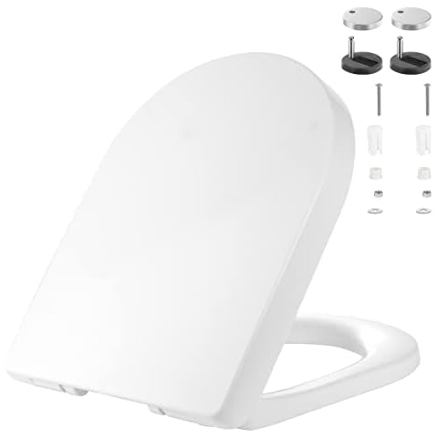 KEESIN White Soft Close Toilet Seat, Luxury Toilet Seats with Slow Close & Quick Release Hinges for Easy Clean,Firmer Top Fixing,D-Shaped(410mmx365mm) Cover