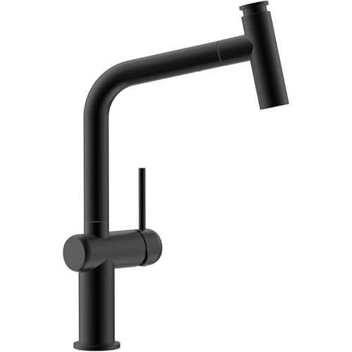 CECIPA Robinet de Cuisine, Mitigeur Cuisine Acier Inoxydable Avec Douchette Deux Types de Jet D'Eau Mitigeur Haute Pression Pivotant à 360° Noir