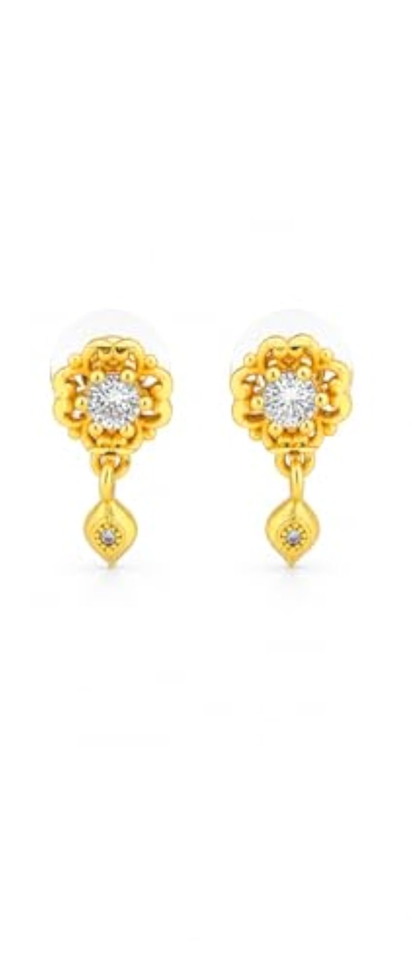 Women's Floral Stud Drop Earrings with CZ Stone, Lightweight