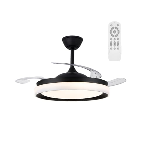 wonderlamp Ventilador LED con aspas retráctiles Nestera Eco Negro CCT Dim (45W)