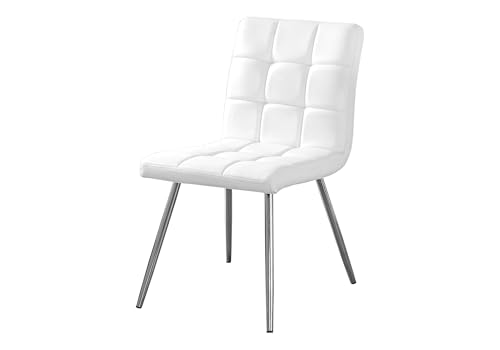 Monarch Specialties White Leather-Look/Chrome Metal 2-Piece Dining Chair, 32-Inch