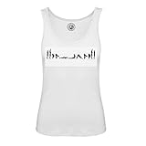 Stampato in Francia Fabulous Canotta Donna Cotone Bio Saluto al Sole Surya Namaskar Yoga Asanas Fregio, bianco, L