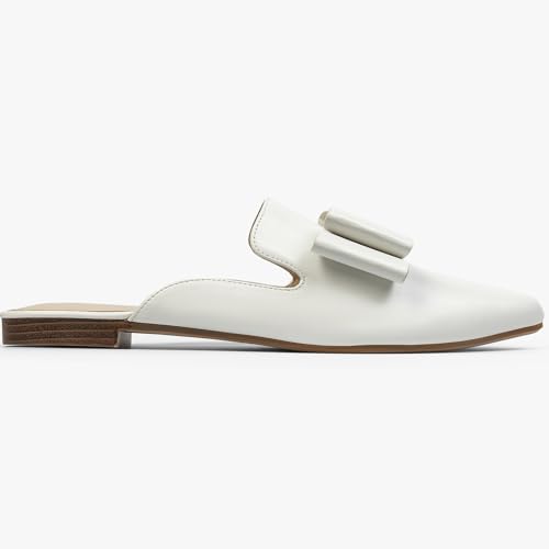 Image of MUSSHOE Mules for Women with Bow Knot: Pointed Toe Flats - Cloud-Cushion Suede Backless Loafers for Office & Casual Wear - Wide-Fit Friendly Slip On Slides with Memory Foam