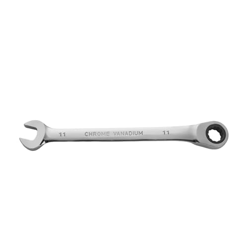 Image of BLACK CANYON 11 mm Ratchet Combination Wrench, 12-Point Box End & Hex Opening, Polished Steel Ratcheting Wrench with SAE & Metric Sizes