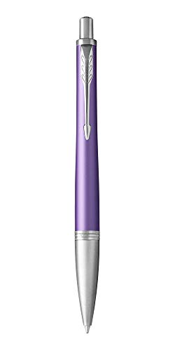 Parker Urban stylo bille, Violet premium avec pointe moyenne et recharge d’encre Bleu (1931623), Aluminium, Violet Chrome trim, 1 Unité (Lot de 1)
