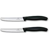 Victorinox Swiss Classic, Frühstücksmesser, Brötchenmesser, 2er Set, Scharfe Klinge, Wellenschliff, 11 cm, Kunststoffgriff, Rostfreier Stahl, Schwarz