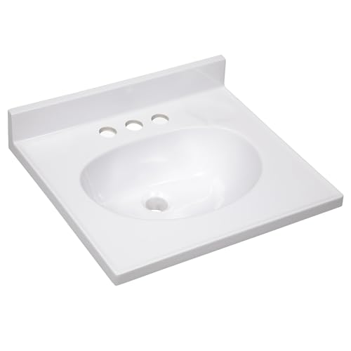 Image of Design House Cultured Marble Vanity Top, 19 in W x 17 in D, Integrated 4 in Centerset Oval Sink & Backsplash, Solid White, 586172