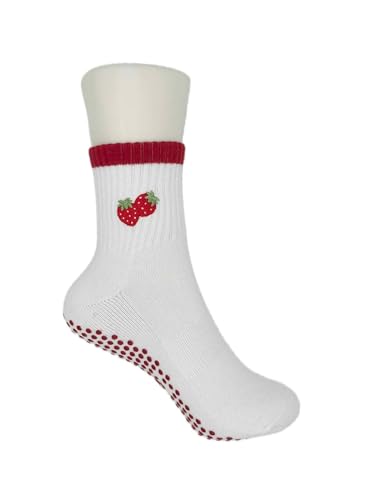 Cute Non-Slip Crew Socks with Embroidered Design - Anti-Skid Yoga, Pilates, Lagree, Barre, Dance - Socks with Grips2
