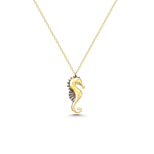 14K Real Gold Seahorse Pendant, Dainty initial Animal Necklace, Minimalist Gold Seahorse Necklace, Birthday Gift