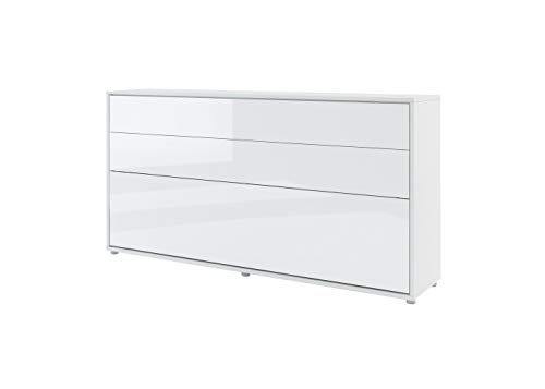 Schrankbett Bed Concept, Wandklappbett mit Lattenrost, V-Bett, Wandbett Bettschrank Schrank mit integriertem Klappbett Funktionsbett (BC-06, 90 x 200 cm, Weiß/Weiß Hochglanz, Horizontal) – Bild 3