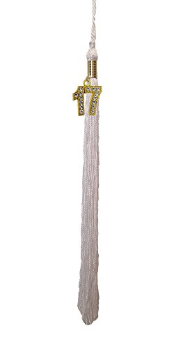 Graduation Tassels with Gold and Rhinestone 17 Charm (White)