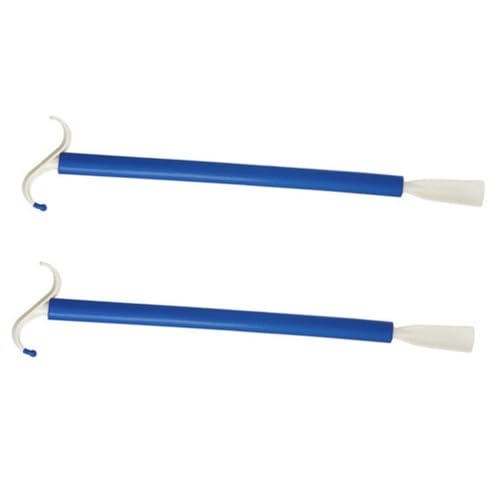 HANABASS 2 piezas Calzador y Bastón Auxiliar para Vestirse Ligero y Duradero Ayuda para Personas Mayores Discapacitados y Embarazadas Fácil Uso para Zapatos y Ropa Blanco y Azul