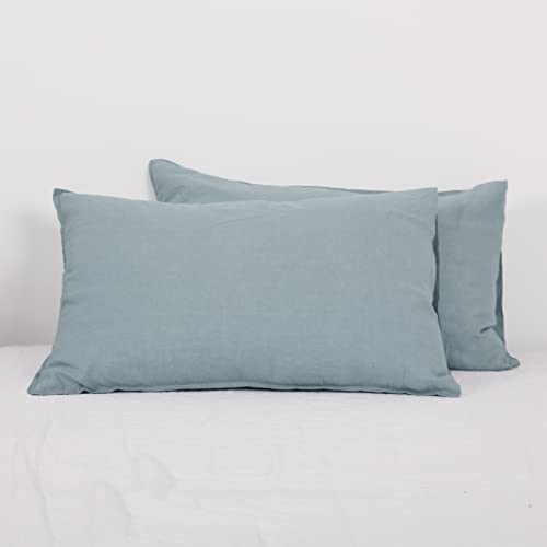 Simple&Opulence 100% Linen Pillowcases Basic Style Solid Color Set of 2, King Size Stone Washed Flax Pillow Cover Envelope Closure (20''x40'', Dusty Blue)