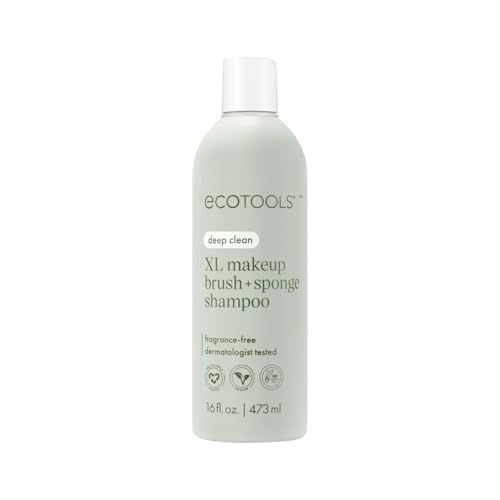 EcoTools XL Makeup Brush + Sponge Shampoo, Removes Makeup, Dirt, & Impurities From Makeup Brushes & Makeup Blending Sponges, Fragrance-Free, Vegan, & Cruelty-Free 16 fl. oz./473 ml, 1 Count