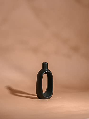 Image of Purezento Modern Decorative Kieko Donut Vases for Home Decor | Centerpieces | Kitchen | Office with Unique Quality for Home Decor Center Table, Flowers Pot, Bedroom Side Corners (Black,6 Inch)