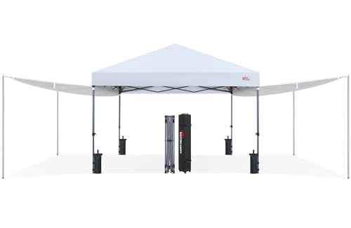 MASTERCANOPY Pop Up 10x10 Canopy Tent with Center Lock, 2 Shelters, 4 Poles, 230 Sq ft of Large Shade Space, for Camping, Picnics & Beach (10'x10',White)