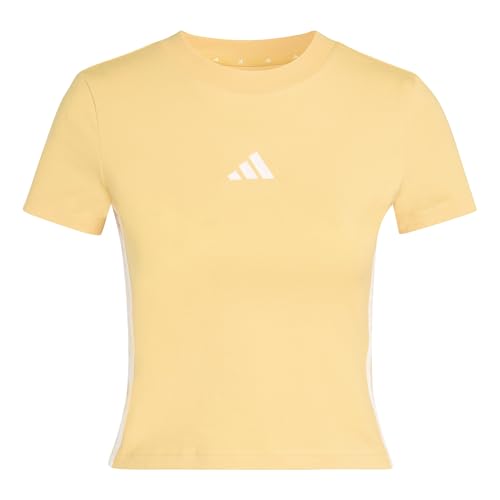 adidas Women's Essentials 3 Stripes Slim Baby T-Shirt, Semi Ice Tangerine/White, S