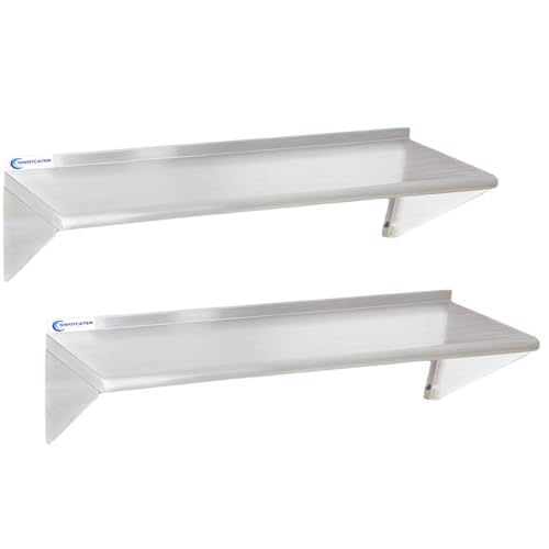 Image of 2 Pack Stainless Steel Shelf 12 inchx48 inch 320LB, Commercial Wall Mounted Metal Shelving for Home Kitchen, Restaurant